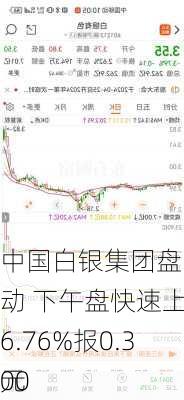 中国白银集团盘中异动 下午盘快速上涨6.76%报0.300
元