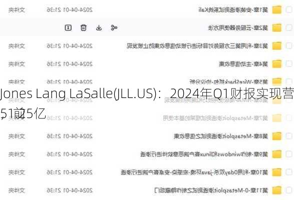 Jones Lang LaSalle(JLL.US)：2024年Q1财报实现营收51.25亿
，前