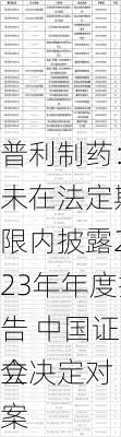 普利制药：因
未在法定期限内披露2023年年度报告 中国证监会决定对
立案